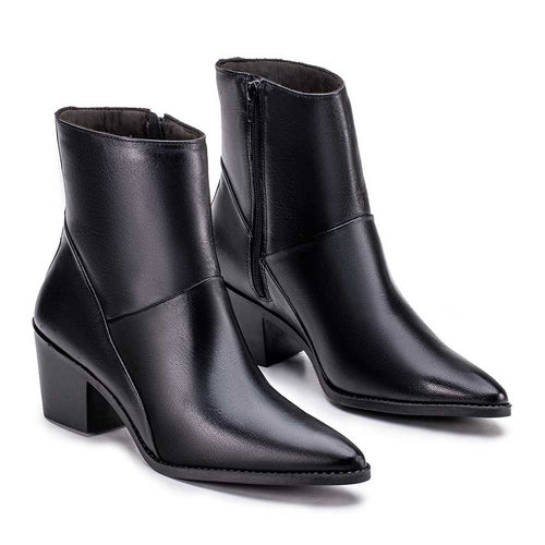 Bota Feminina Fascar Preta Salto Médio Em Couro