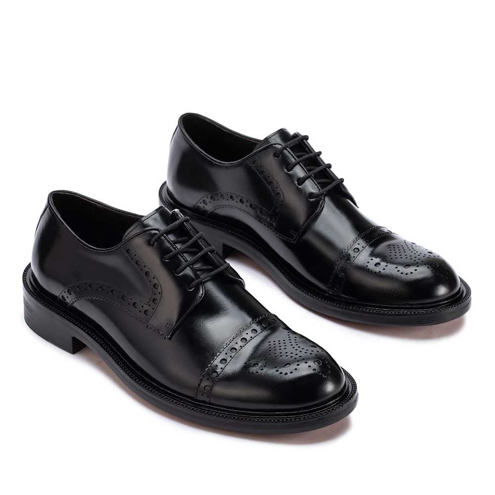 Sapato Masculino Social Derby com Brogue Fascar Preto em Couro