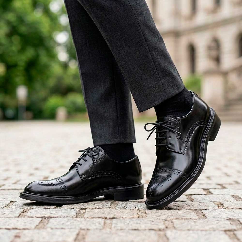 Sapato Masculino Social Derby com Brogue Fascar Preto em Couro