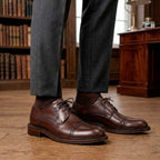 Sapato Masculino Social Derby com Brogue Fascar Marrom em Couro