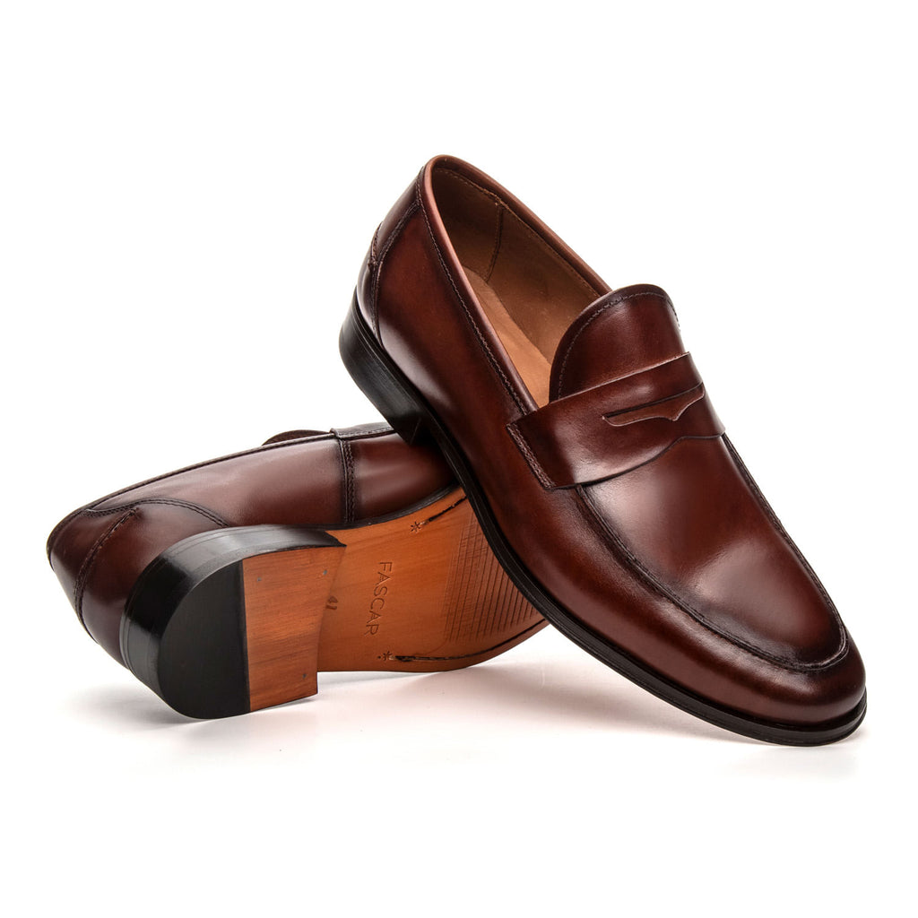 Mocassim Masculino Social Fascar Penny Loafer Marrom em Couro