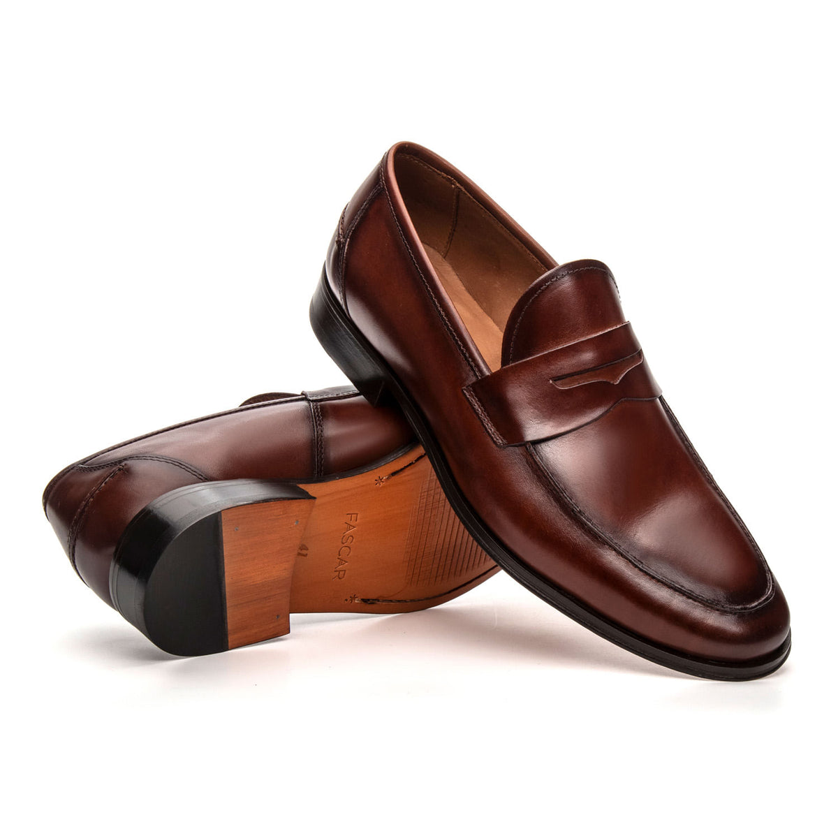 Mocassim Masculino Social Fascar Penny Loafer Marrom em Couro