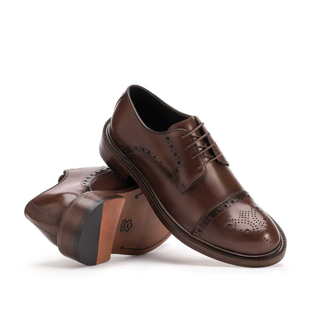 Sapato Masculino Social Derby com Brogue Fascar Marrom em Couro