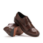 Sapato Masculino Social Derby com Brogue Fascar Marrom em Couro