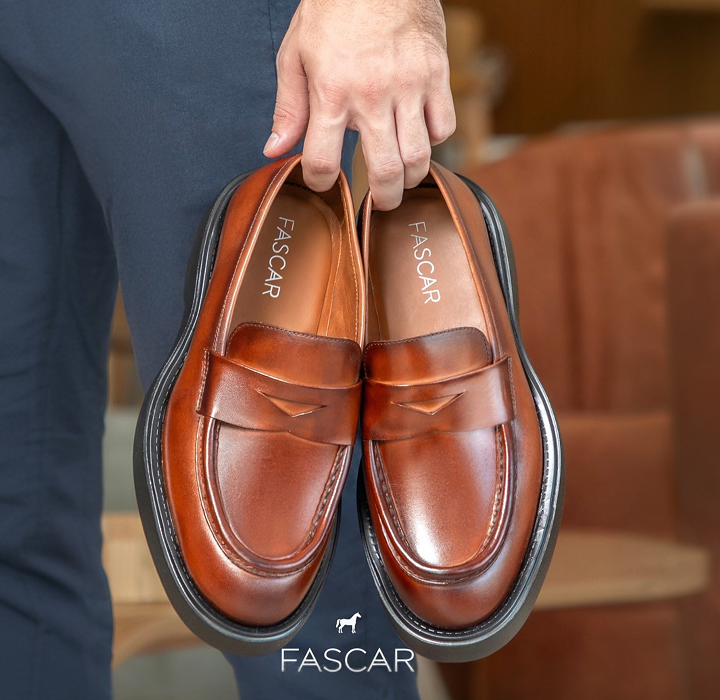 Mocassim Masculino Social Fascar LITE Penny Loafer Marrom em Couro