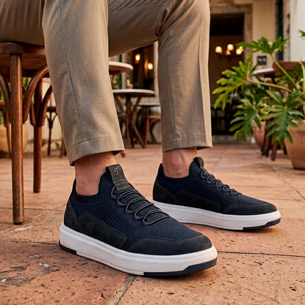 Tênis Masculino Casual Fascar Izi Azul-Marinho Em Knit