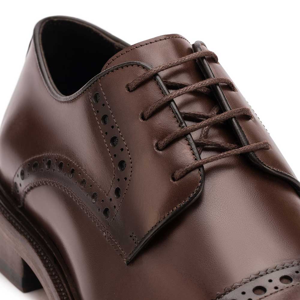 Sapato Masculino Social Derby com Brogue Fascar Marrom em Couro