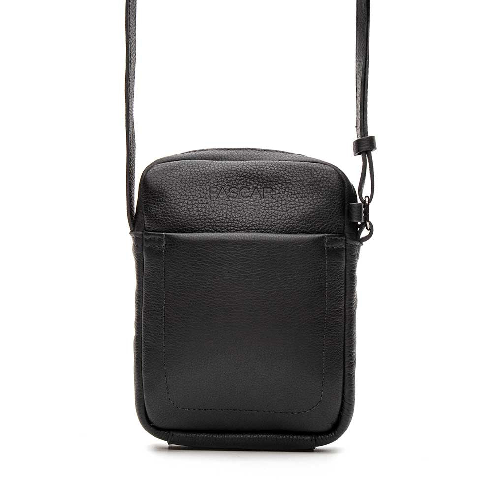 Bolsa Masculina Shoulder Bag Fascar Preta em Couro