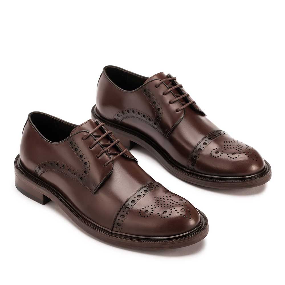 Sapato Masculino Social Derby com Brogue Fascar Marrom em Couro