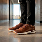 Tênis Casual Masculino Jogging Fascar IZI Marrom em Couro