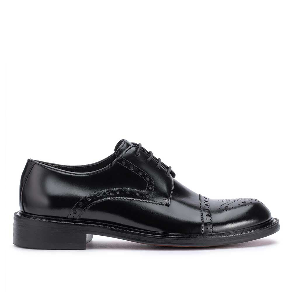 Sapato Masculino Social Derby com Brogue Fascar Preto em Couro