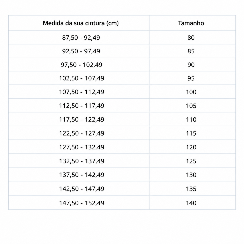 TABELA DE MEDIDAS