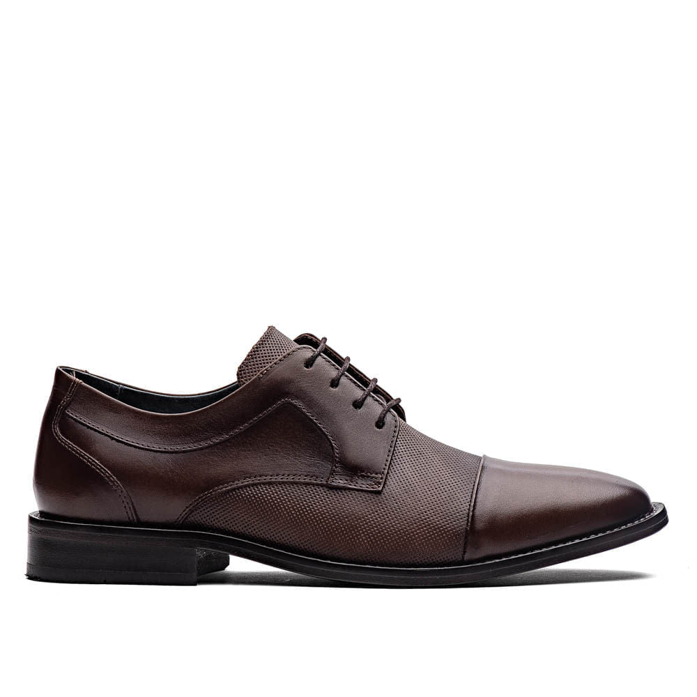 Sapato Masculino Social Fascar Derby Cap Toe Marrom Em Couro