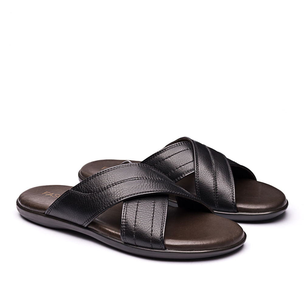 Chinelo Masculino Fascar Lite Preto em Couro