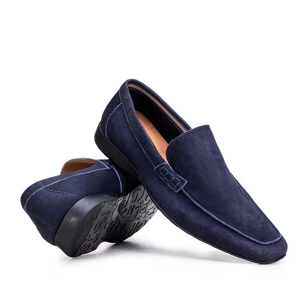 Mocassim Masculino Casual Fascar Viseu Azul-Marinho Em Couro