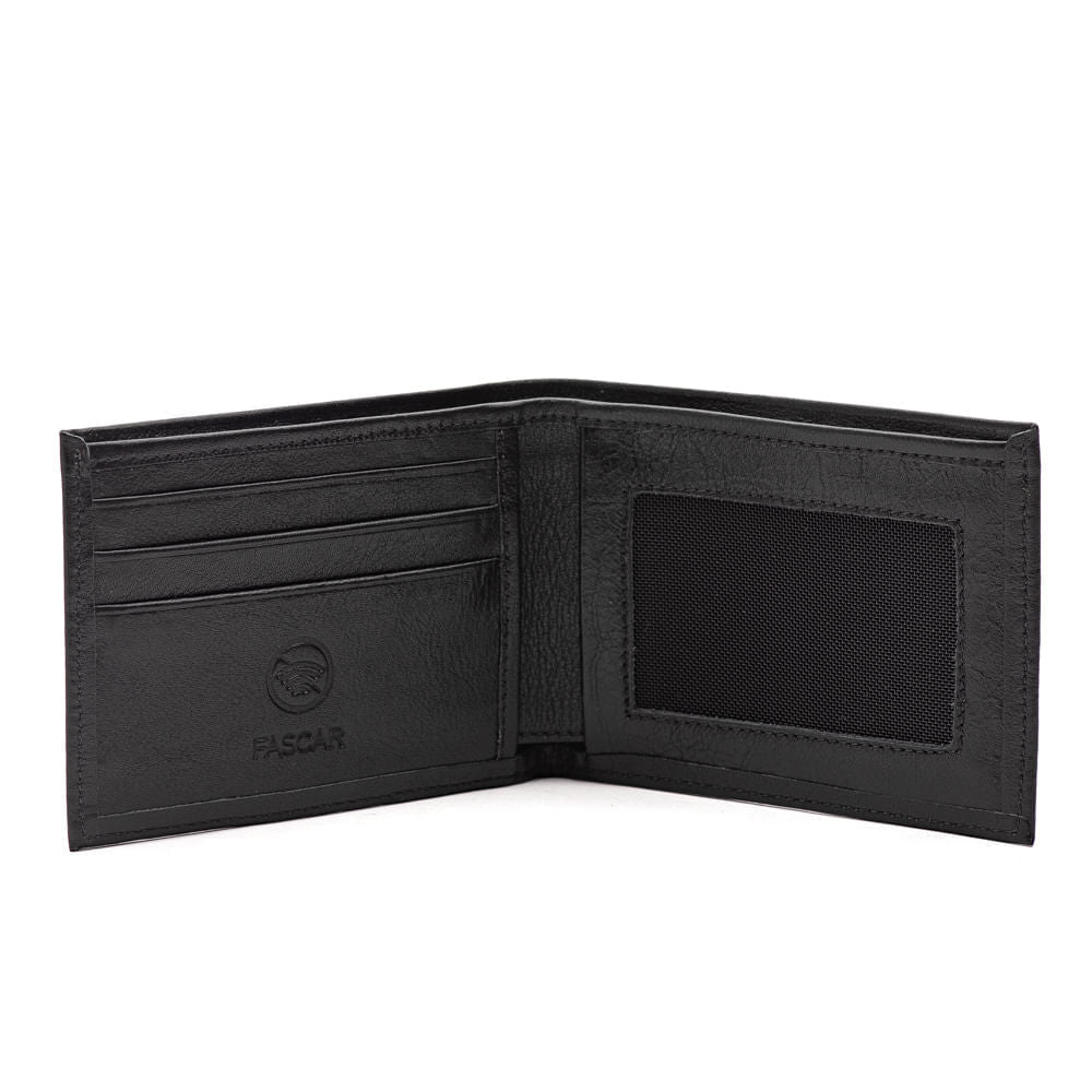 Carteira Masculina Fascar Preta Em Couro Com Proteção Rfid