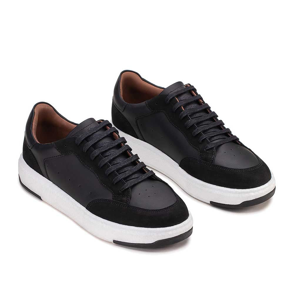 Tênis Masculino Casual Fascar Preto Em Couro