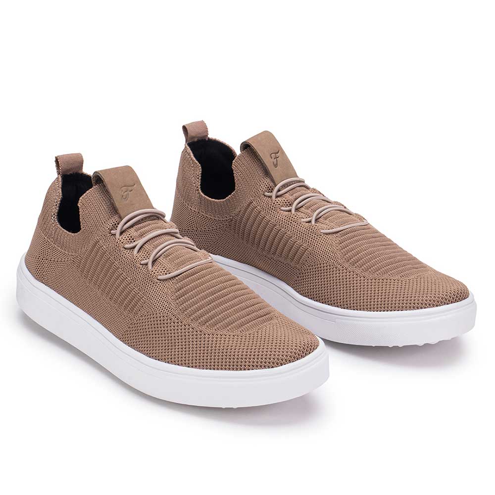 Tênis Masculino Casual Fascar Izi Bege Em Knit
