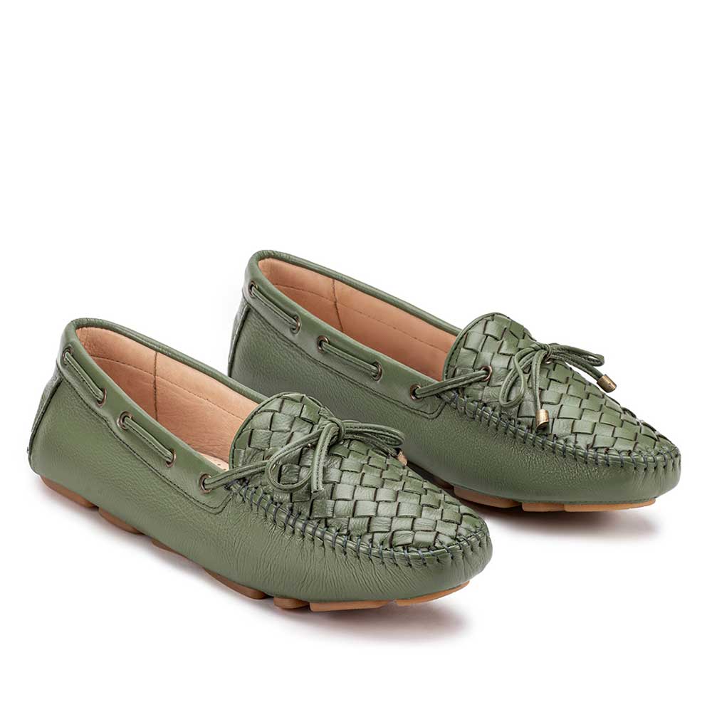Mocassim Feminino Fascar Verde Sálvia Em Couro