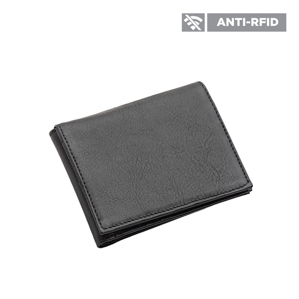 Carteira Masculina Fascar Preta Em Couro Com Proteção Rfid
