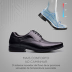 Sapato Masculino Social Fascar Active Air Flow Derby Preto Em Couro