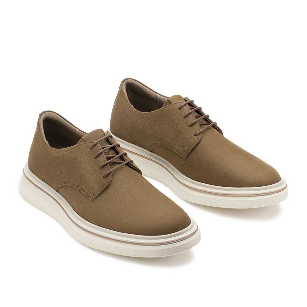 Sapato Masculino Casual Derby Fascar Caqui Em Couro