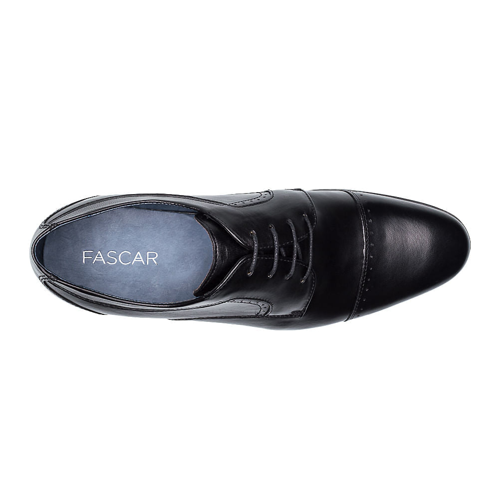 Sapato Masculino Social Fascar Derby Cap Toe Preto em Couro