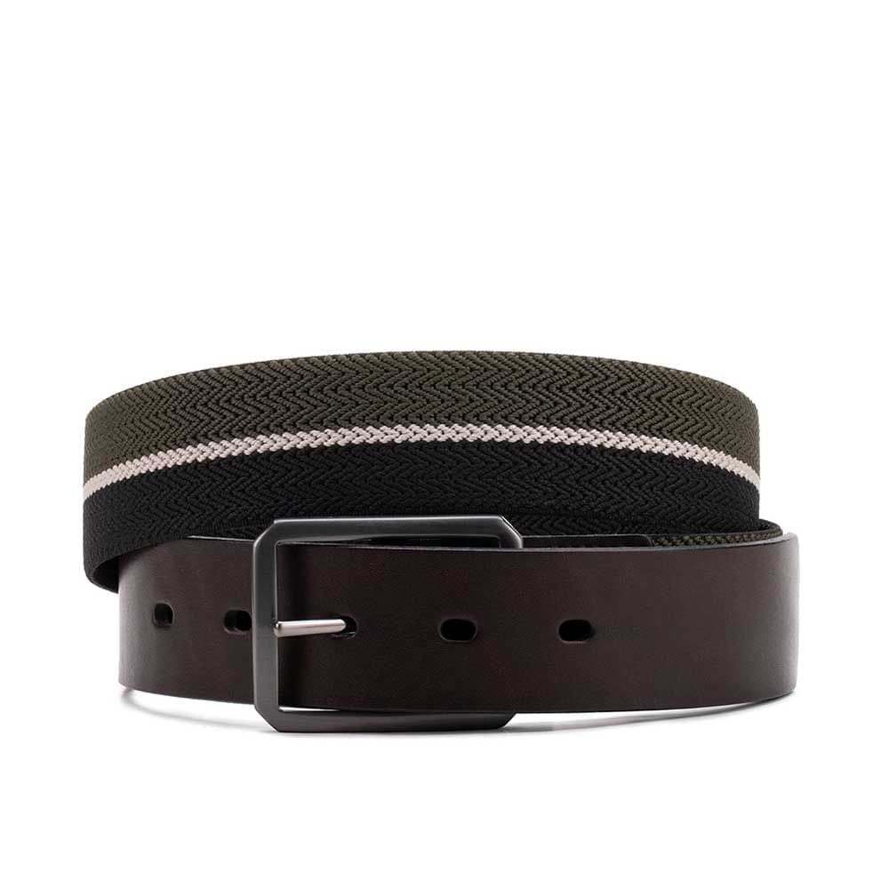Cinto Masculino Casual Fascar Verde Em Lona Flexível e Couro