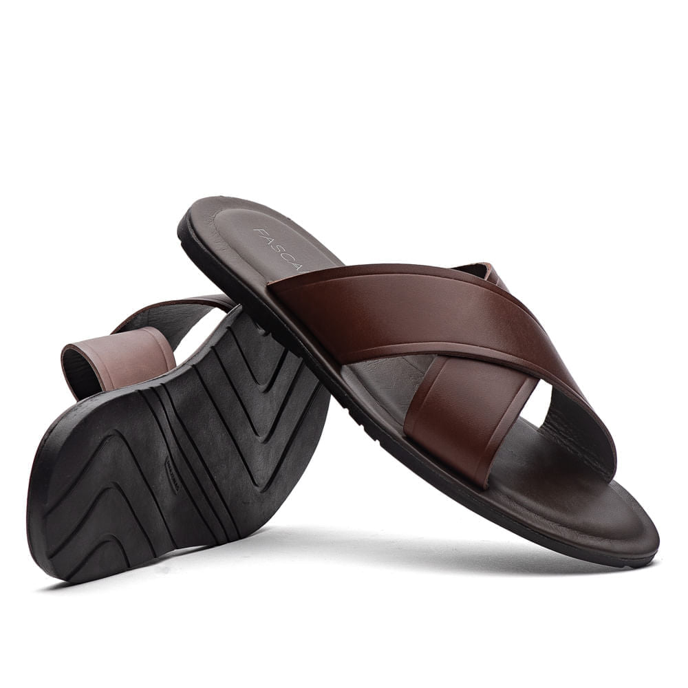 Chinelo Masculino Fascar Marrom Em Couro
