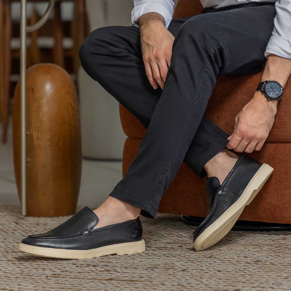 Mocassim Masculino Casual Fascar LITE Preto em Couro