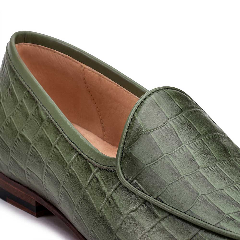 Mocassim Feminino Fascar Verde Sálvia Salto Baixo Em Couro