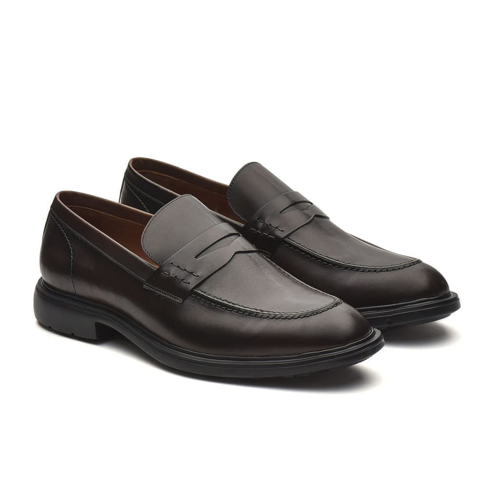 Mocassim Masculino Social Fascar Extralight Penny Loafer Marrom Em Couro