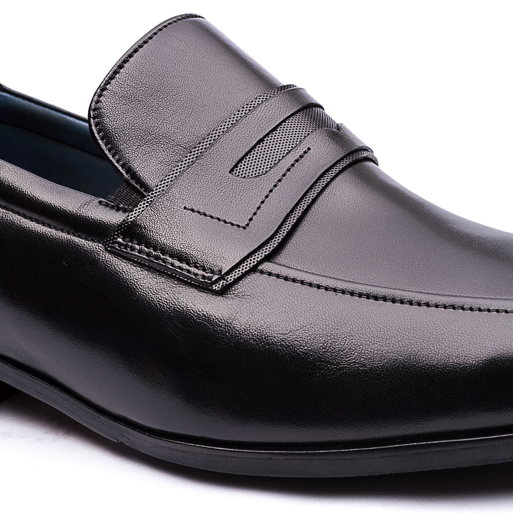 Mocassim Masculino Social Fascar Airtech Penny Loafer Preto Em Couro