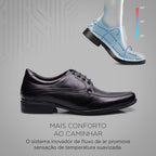 Sapato Social Derby Em Couro Alto Conforto Preto Tamanho Grande-Active Air Flow