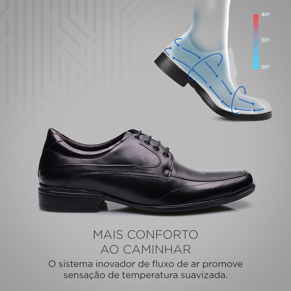 Sapato Social Derby Em Couro Alto Conforto Preto Tamanho Grande-Active Air Flow