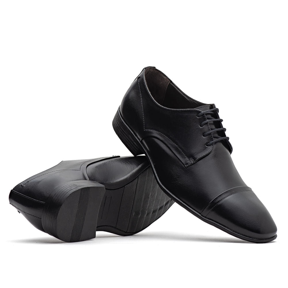 Sapato Masculino Social Fascar Derby Cap Toe Preto Em Couro