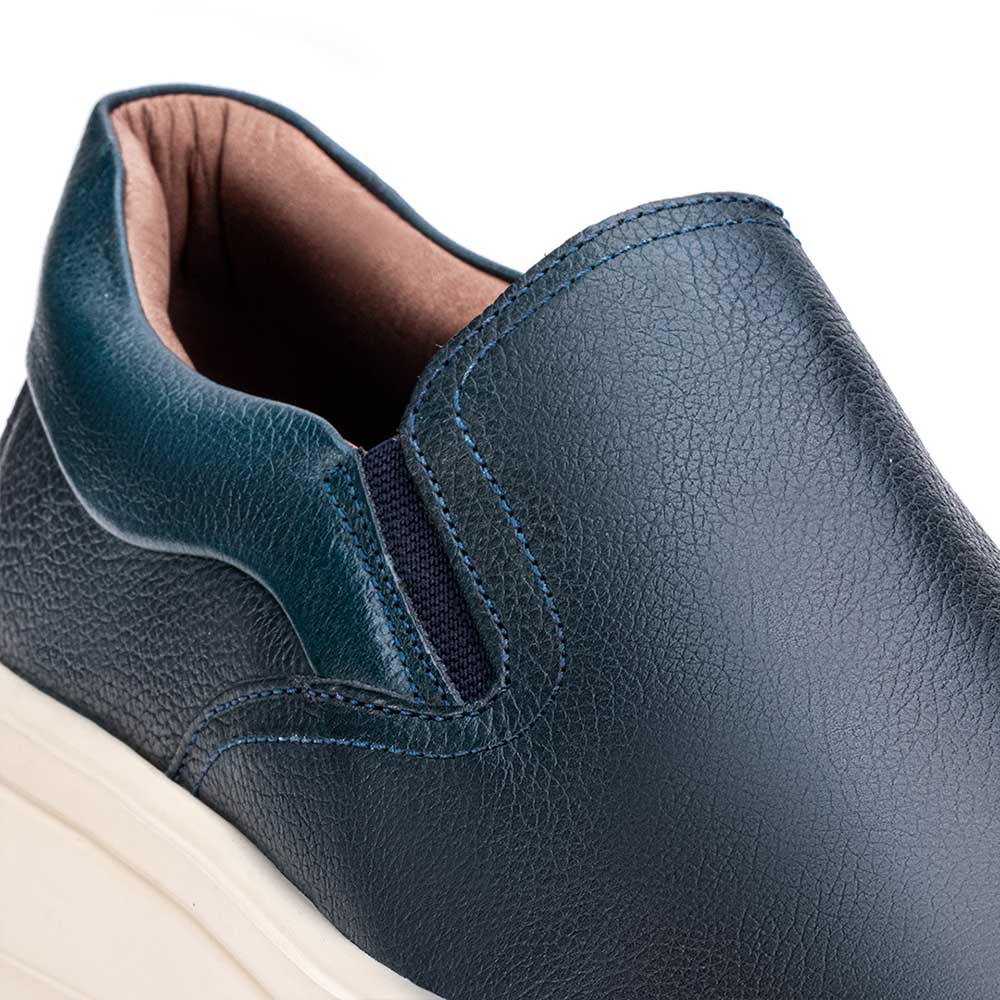 Tênis Masculino Casual Slip-On Fascar Azul-Marinho Em Couro