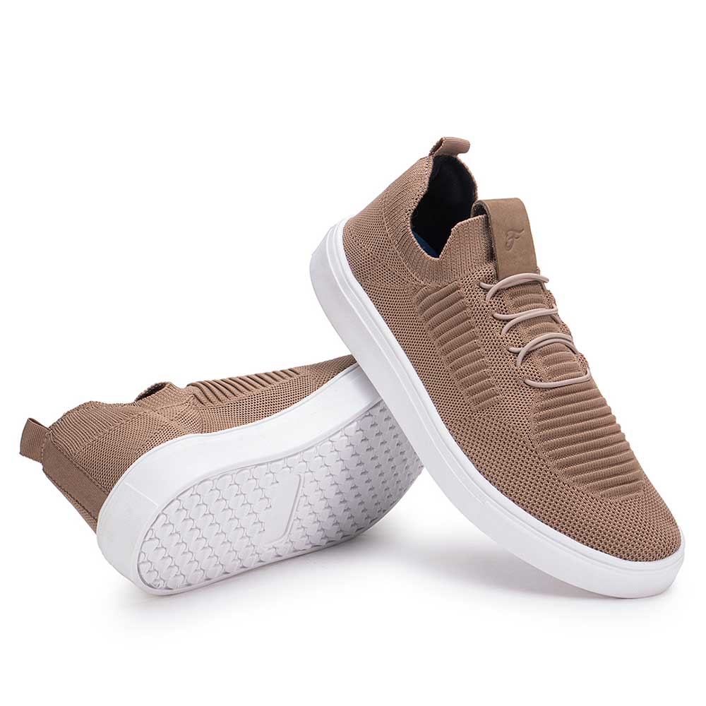 Tênis Masculino Casual Fascar Izi Bege Em Knit