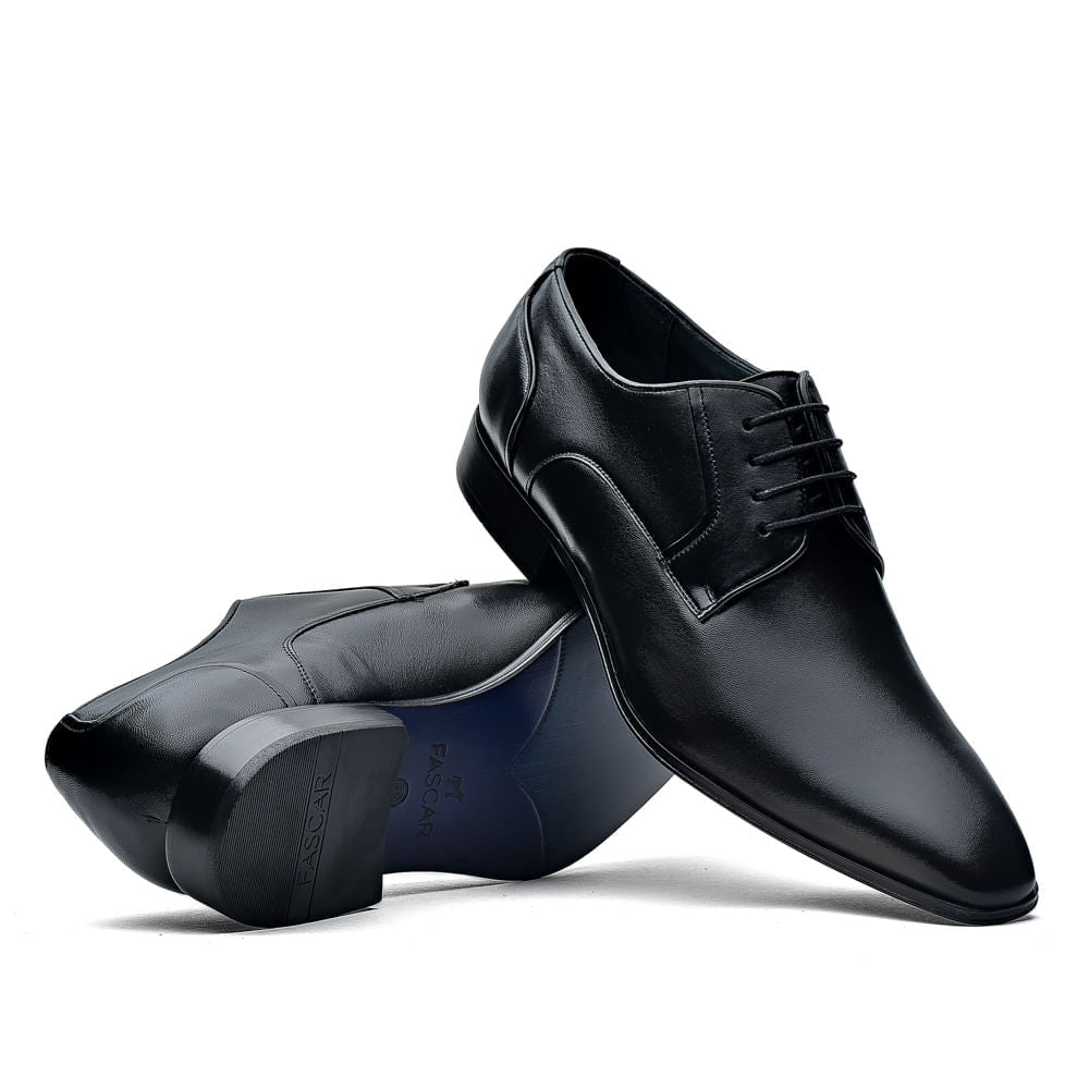 Sapato Masculino Social Fascar Derby Preto Em Couro