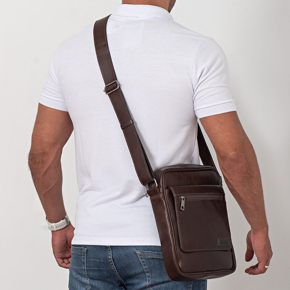 Bolsa Masculina Transversal Fascar Marrom Em Couro