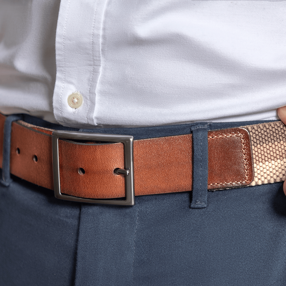 Cinto Masculino Casual Fascar Bege Em Lona Flexível e Couro