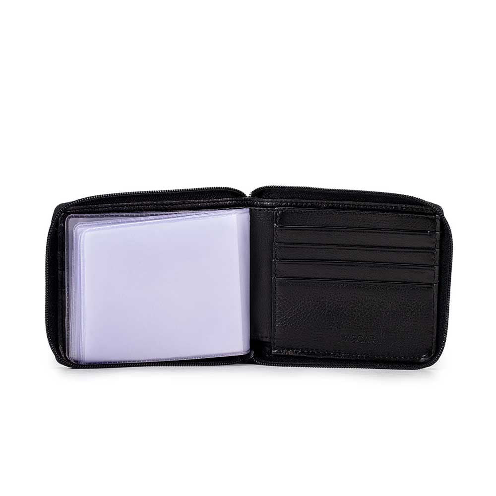 Carteira Masculina Com Zíper Fascar Preta Em Couro Com Proteção Rfid