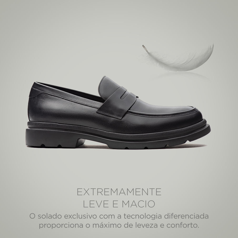 Mocassim Masculino Casual Fascar Lite Penny Loafer Preto Em Couro