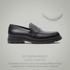 Mocassim Masculino Casual Fascar Lite Penny Loafer Preto Em Couro