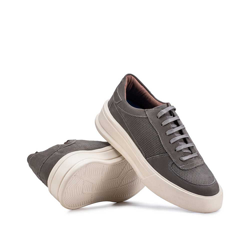 Tênis Masculino Casual Fascar Cinza Em Couro