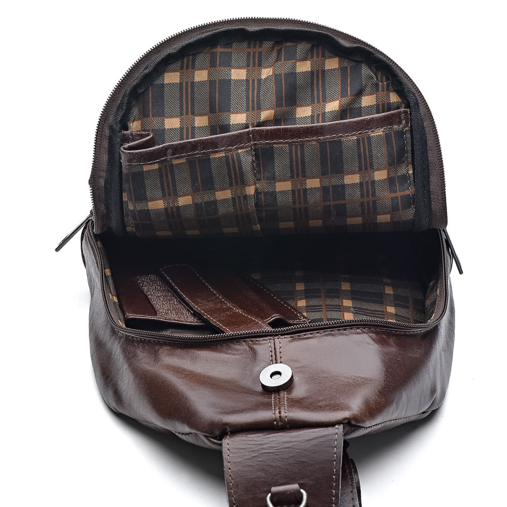 Mochila Pochete Transversal Fascar Marrom Em Couro