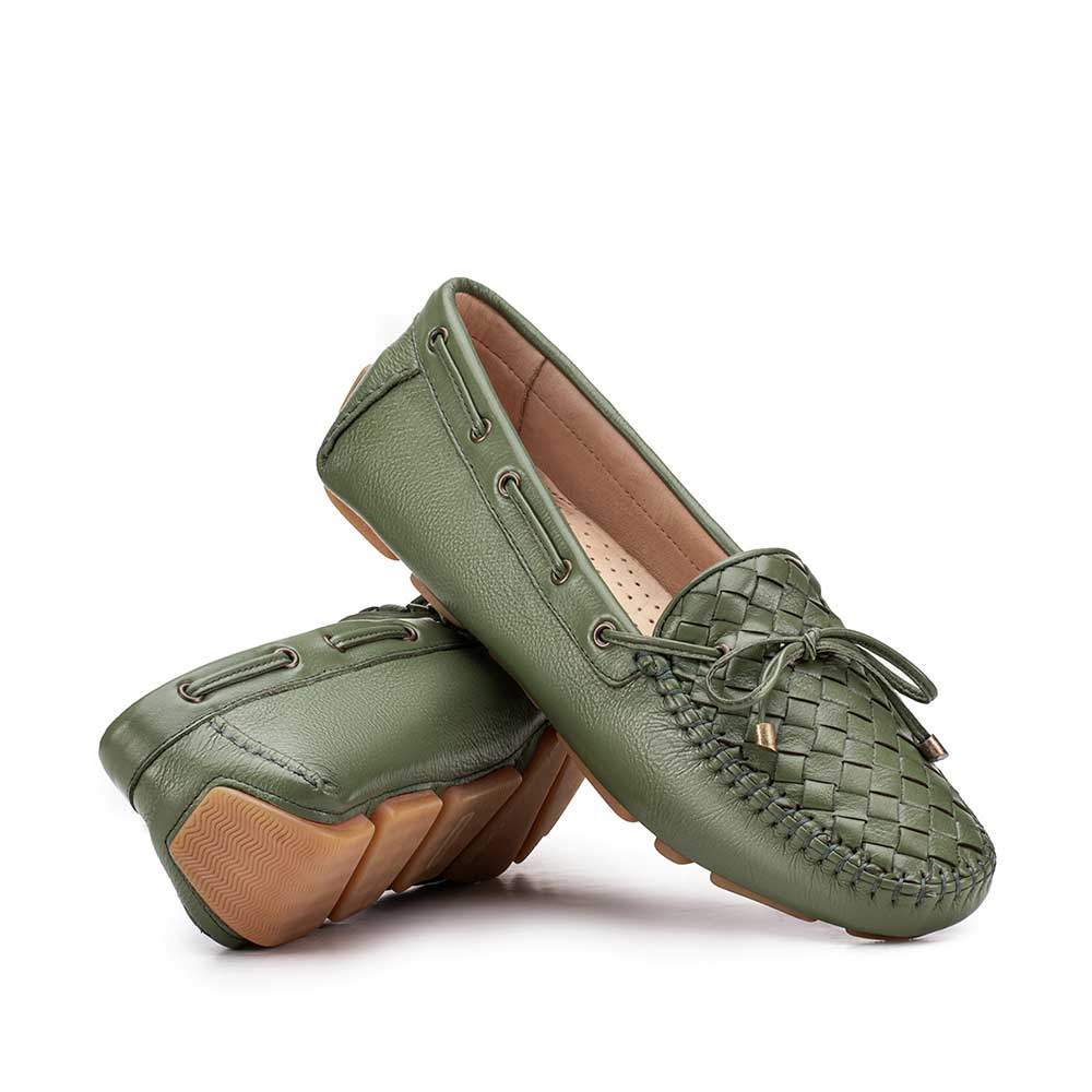 Mocassim Feminino Fascar Verde Sálvia Em Couro