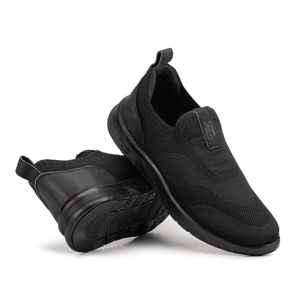 Tênis Masculino Casual Fascar Lite Preto Em Knit