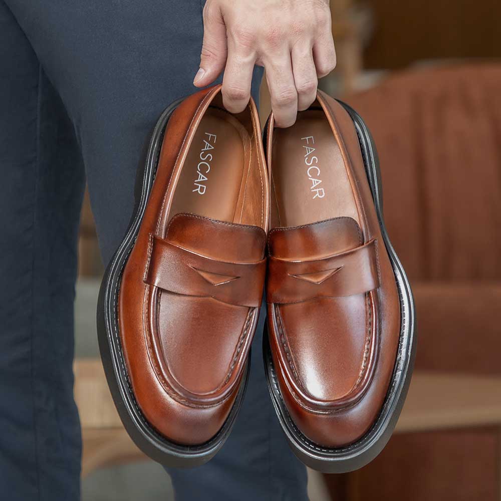 Mocassim Masculino Social Fascar LITE Penny Loafer Marrom em Couro