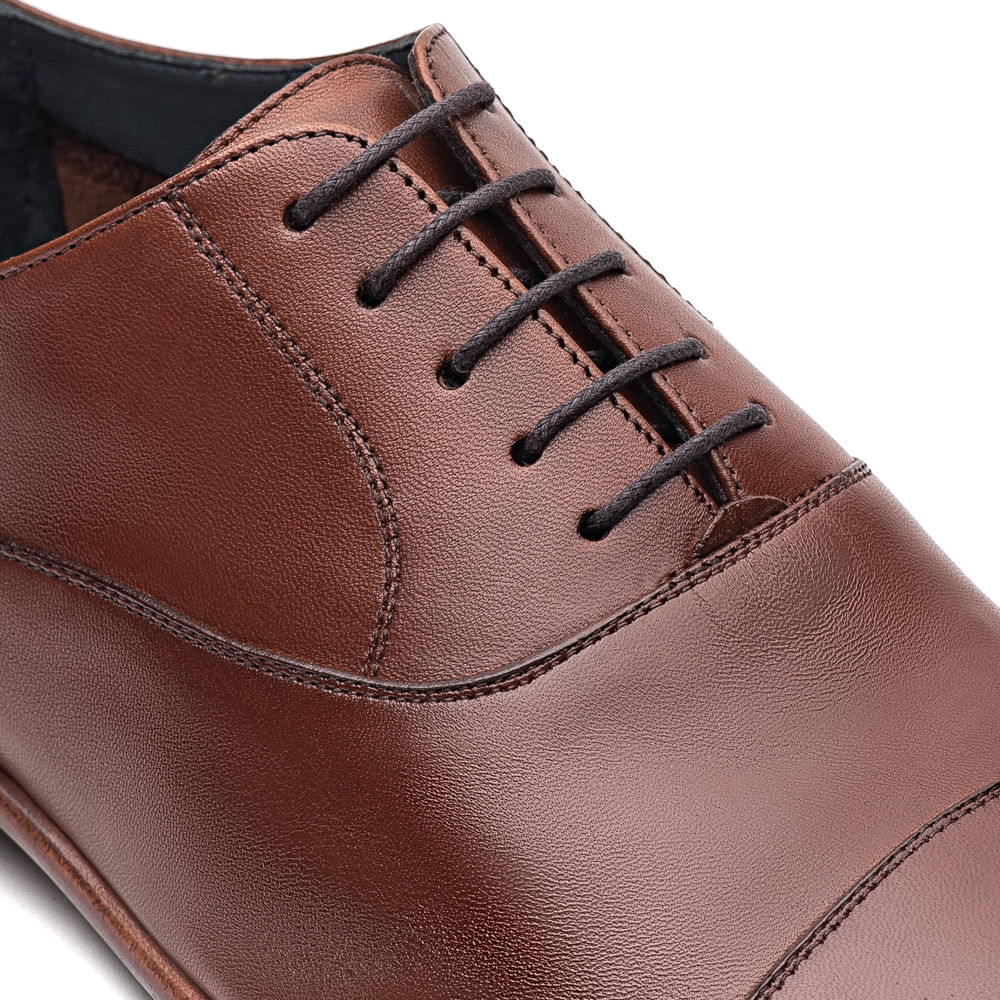 Sapato Masculino Social Fascar Oxford Cap Toe Marrom Em Couro